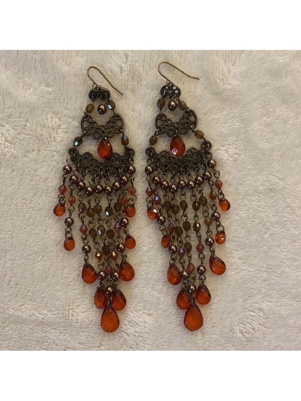 Gold and Orange Dangling Gem Earrings